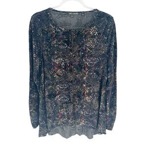 Sno Skins Top Womens XL Black Floral Velvet Burnout Tunic Hi Low Whimsigoth